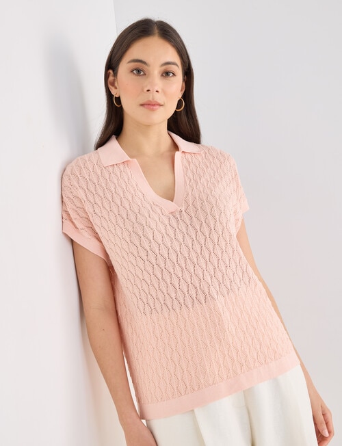 Whistle Short Sleeve Knitted Polo Shirt, Peach product photo View 05 L