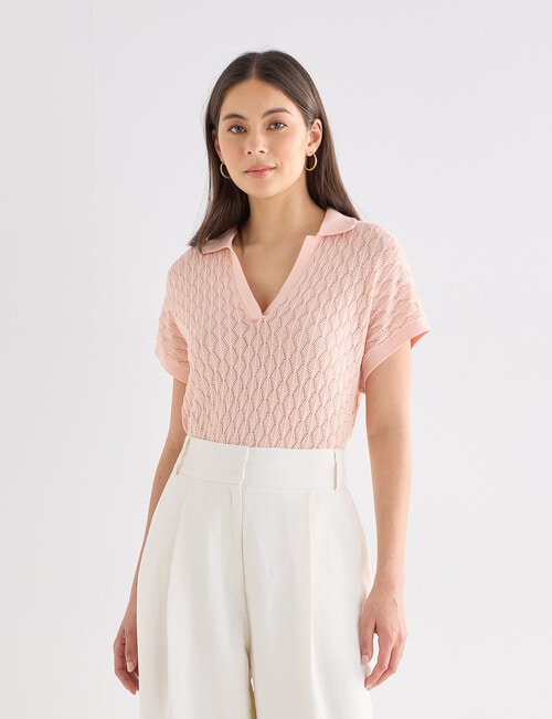 Whistle Short Sleeve Knitted Polo Shirt, Peach product photo View 06 L
