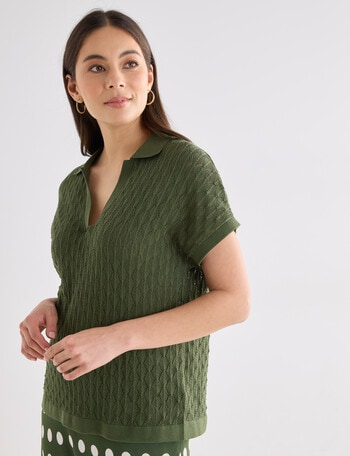Whistle Short Sleeve Knitted Polo Shirt, Green product photo