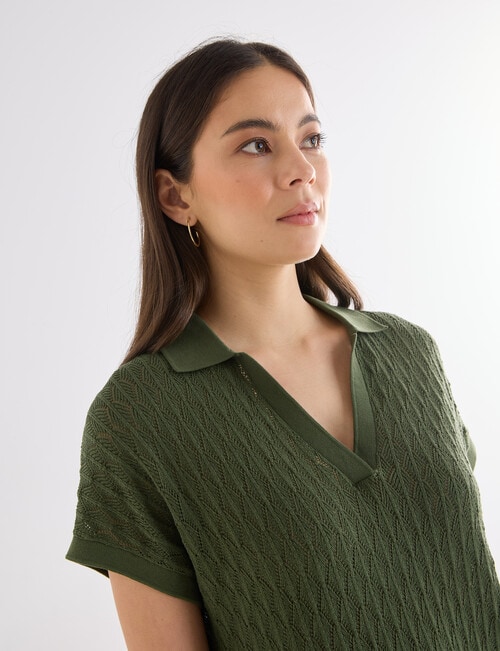 Whistle Short Sleeve Knitted Polo Shirt, Green product photo View 05 L