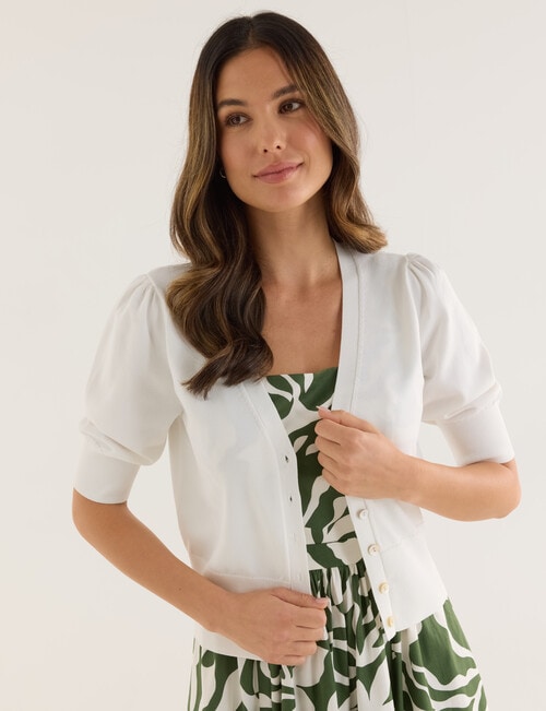 Whistle Puff Sleeve Cardigan, Ivory product photo