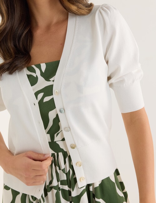Whistle Puff Sleeve Cardigan, Ivory product photo View 05 L
