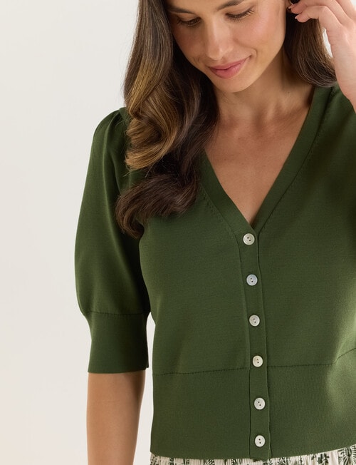 Whistle Puff Sleeve Cardigan, Green product photo