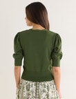 Whistle Puff Sleeve Cardigan, Green product photo View 02 S
