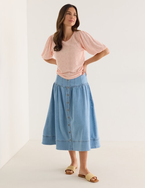 Whistle Broderie Knit Tee, Peach product photo View 03 L