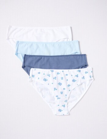 Lyric Floral Blue Bikini Briefs, 4-Pack, Blue & White product photo