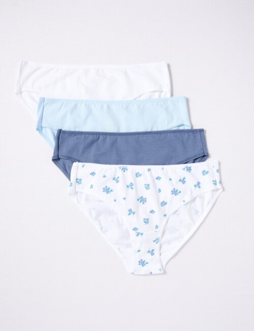 Lyric Floral Blue Bikini Briefs, 4-Pack, Blue & White product photo