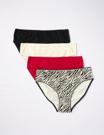 Lyric Zebra Hi Cut Briefs, 4-Pack, Black, Cream & Red product photo