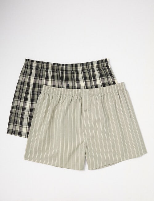 Chisel Stripe & Check Boxer Short, 2-Pack, Black, Khaki & Beige product photo View 03 L