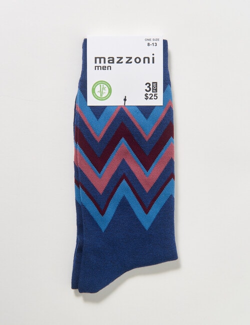 Mazzoni Zig Zag Bamboo-Blend Dress Sock, Blue, Burgundy & Pink product photo View 02 L