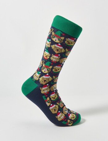 Mazzoni Christmas Cats & Dogs Dress Sock, Green product photo