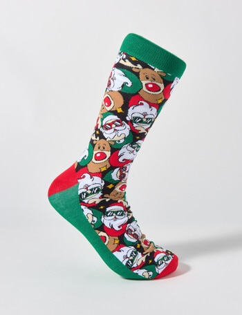 Mazzoni Christmas Reindeer & Santa Face Dress Sock, Green product photo
