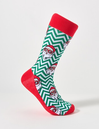 Mazzoni Christmas Chevron Santa Dress Sock, Green & White product photo