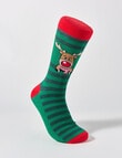 Mazzoni Christmas Reindeer & Santa Face Stripe Dress Sock, Green product photo