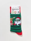 Mazzoni Christmas Reindeer & Santa Face Stripe Dress Sock, Green product photo View 02 S