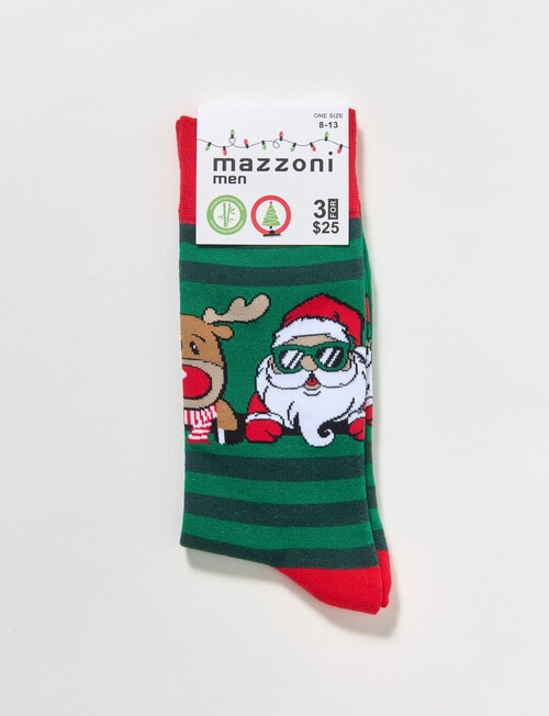 Mazzoni Christmas Reindeer & Santa Face Stripe Dress Sock, Green product photo View 02 L