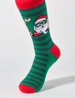 Mazzoni Christmas Reindeer & Santa Face Stripe Dress Sock, Green product photo View 03 S