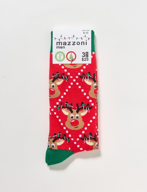 Mazzoni Christmas Argyle Reindeer Face Dress Sock, Red product photo View 02 L