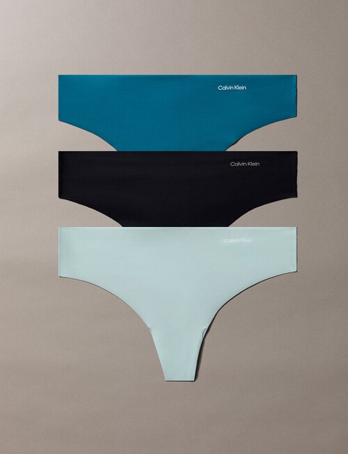 Calvin Klein Invisibles Thong Brief, 3-Pack, Teal, Cloud & Black product photo