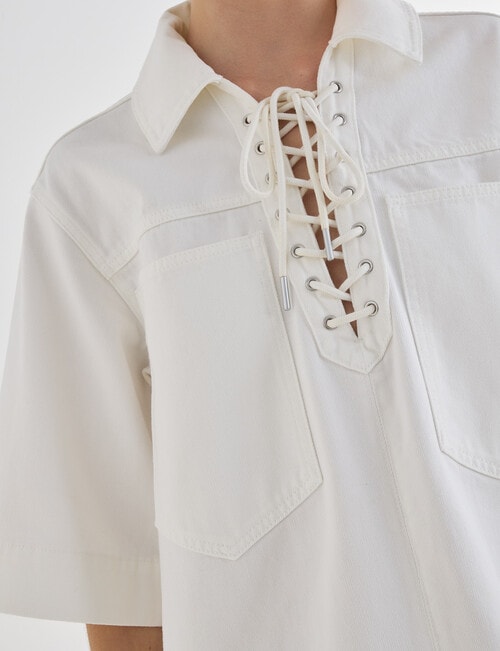 Mineral Phoebe Lace Up Denim Dress, White product photo View 04 L