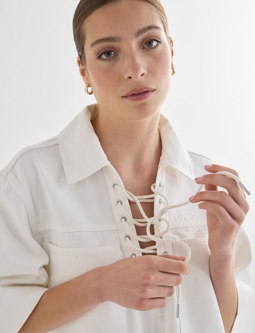 Mineral Phoebe Lace Up Denim Dress, White product photo View 05 L