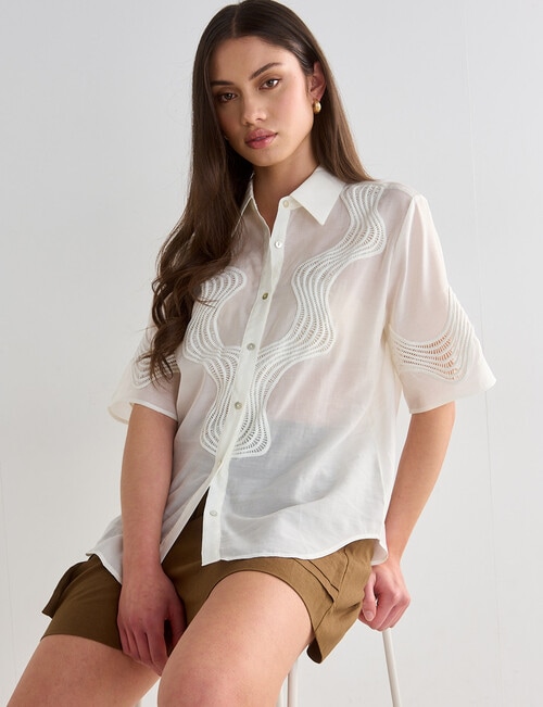 Mineral Ninette Lace Boxy Blouse, White product photo View 08 L