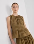 Mineral Manon Pleated Sleeveless Top, Khaki product photo