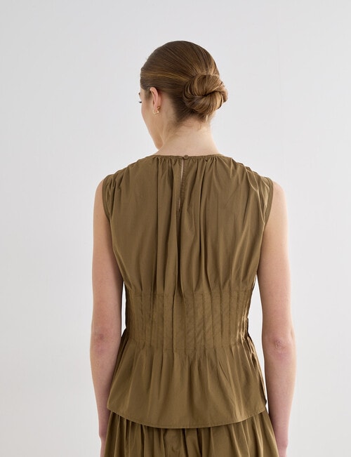 Mineral Manon Pleated Sleeveless Top, Khaki product photo View 02 L