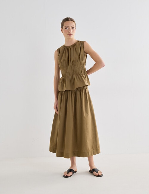Mineral Manon Pleated Sleeveless Top, Khaki product photo View 03 L