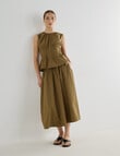 Mineral Manon Pleat Waist Midi Skirt, Olive product photo View 03 S