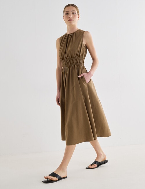 Mineral Clotilde Elastic Waist Dress, Khaki product photo