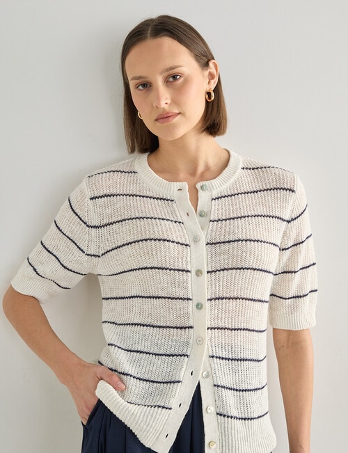 Jigsaw Cordelia Linen Blend Cardi, Navy Stripe & Cream product photo