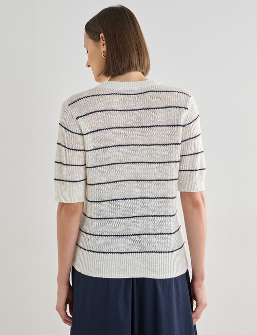 Jigsaw Cordelia Linen Blend Cardi, Navy Stripe & Cream product photo View 02 L
