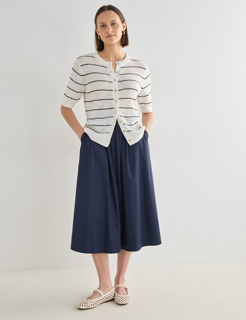 Jigsaw Cordelia Linen Blend Cardi, Navy Stripe & Cream product photo View 03 L