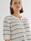 Jigsaw Cordelia Linen Blend Cardi, Navy Stripe & Cream product photo View 04 S