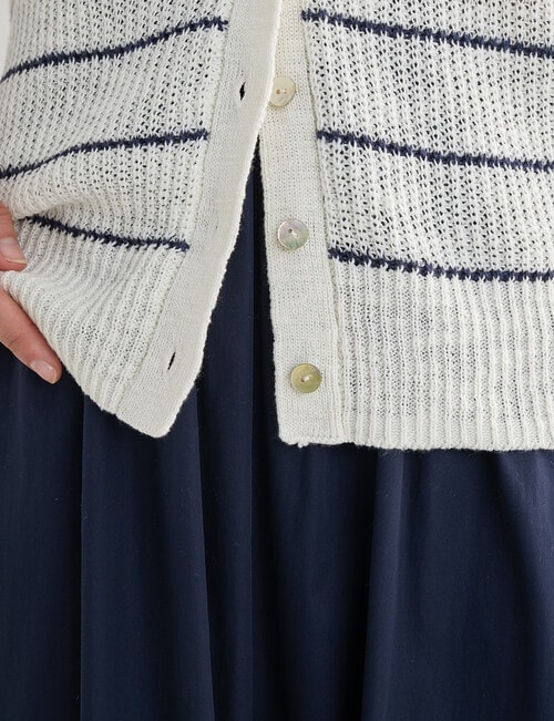 Jigsaw Cordelia Linen Blend Cardi, Navy Stripe & Cream product photo View 06 L