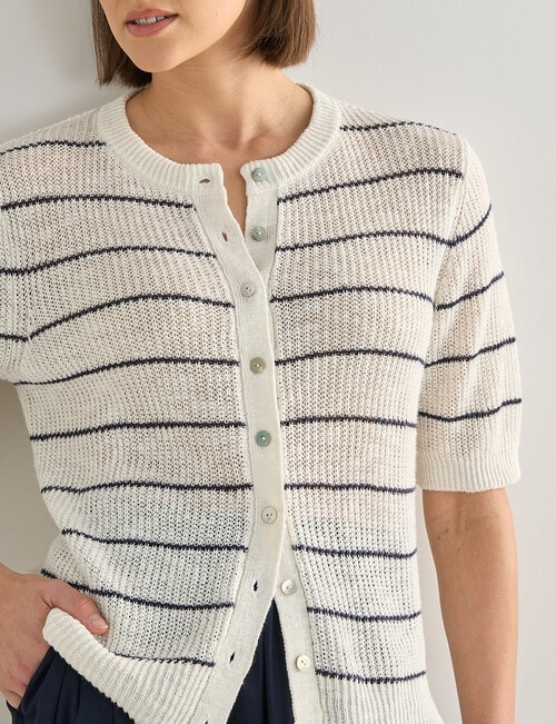 Jigsaw Cordelia Linen Blend Cardi, Navy Stripe & Cream product photo View 07 L