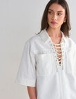 Mineral Phoebe Lace Up Denim Top, White product photo