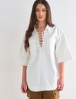 Mineral Phoebe Lace Up Denim Top, White product photo View 04 S
