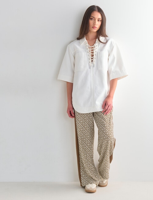 Mineral Phoebe Lace Up Denim Top, White product photo View 05 L