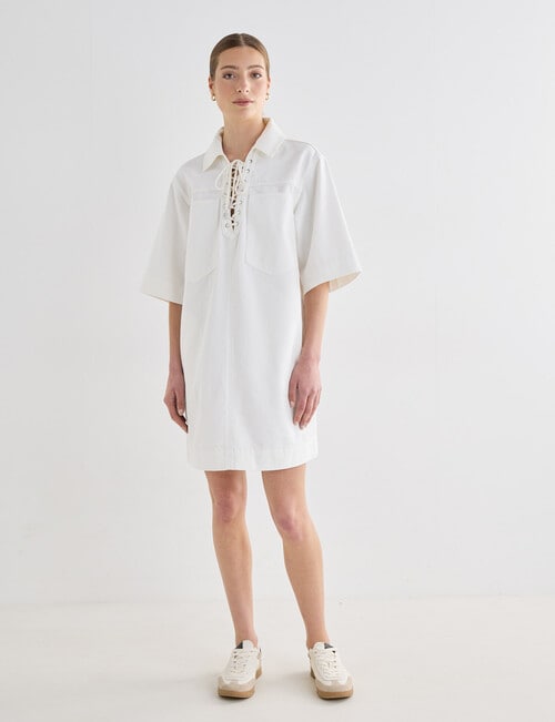 Mineral Phoebe Lace Up Denim Dress, White product photo View 03 L