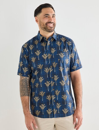 Kauri Trail Print Lawn Short Sleeve Shirt, Dark Blue product photo