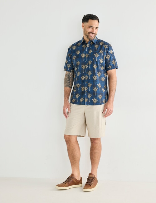 Kauri Trail Print Lawn Short Sleeve Shirt, Dark Blue product photo View 03 L