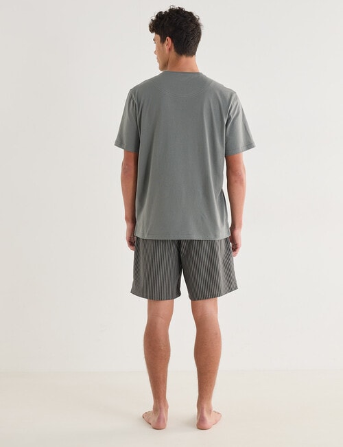 Mazzoni Short Sleeve Tee & Woven Stripe Short PJ Set, Forest Sage & Black product photo View 02 L