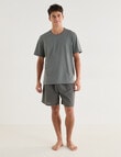 Mazzoni Short Sleeve Tee & Woven Stripe Short PJ Set, Forest Sage & Black product photo View 03 S