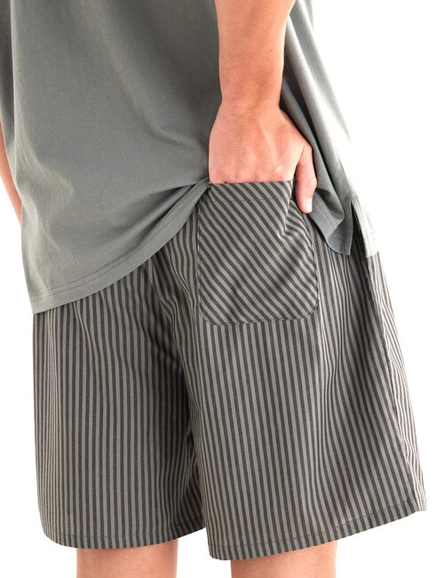 Mazzoni Short Sleeve Tee & Woven Stripe Short PJ Set, Forest Sage & Black product photo View 06 L