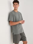 Mazzoni Short Sleeve Tee & Woven Stripe Short PJ Set, Forest Sage & Black product photo View 07 S