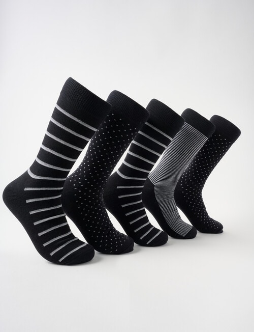 Mazzoni Stripes & Spots Cotton-blend Dress Socks, 5-Pack, Black, Grey & White product photo