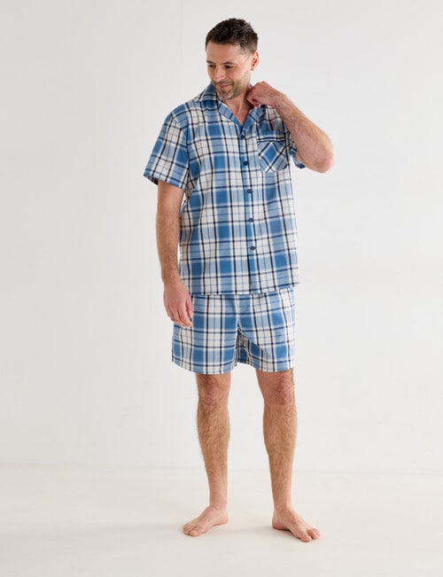 Chisel Woven Check Short PJ Set, Blue & Sand product photo View 03 L