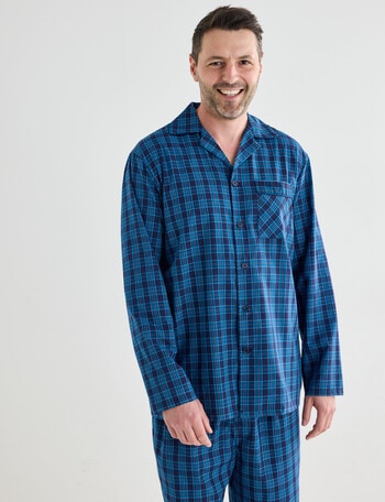 Chisel Check Woven Long PJ Set, Deep Navy & Blue product photo